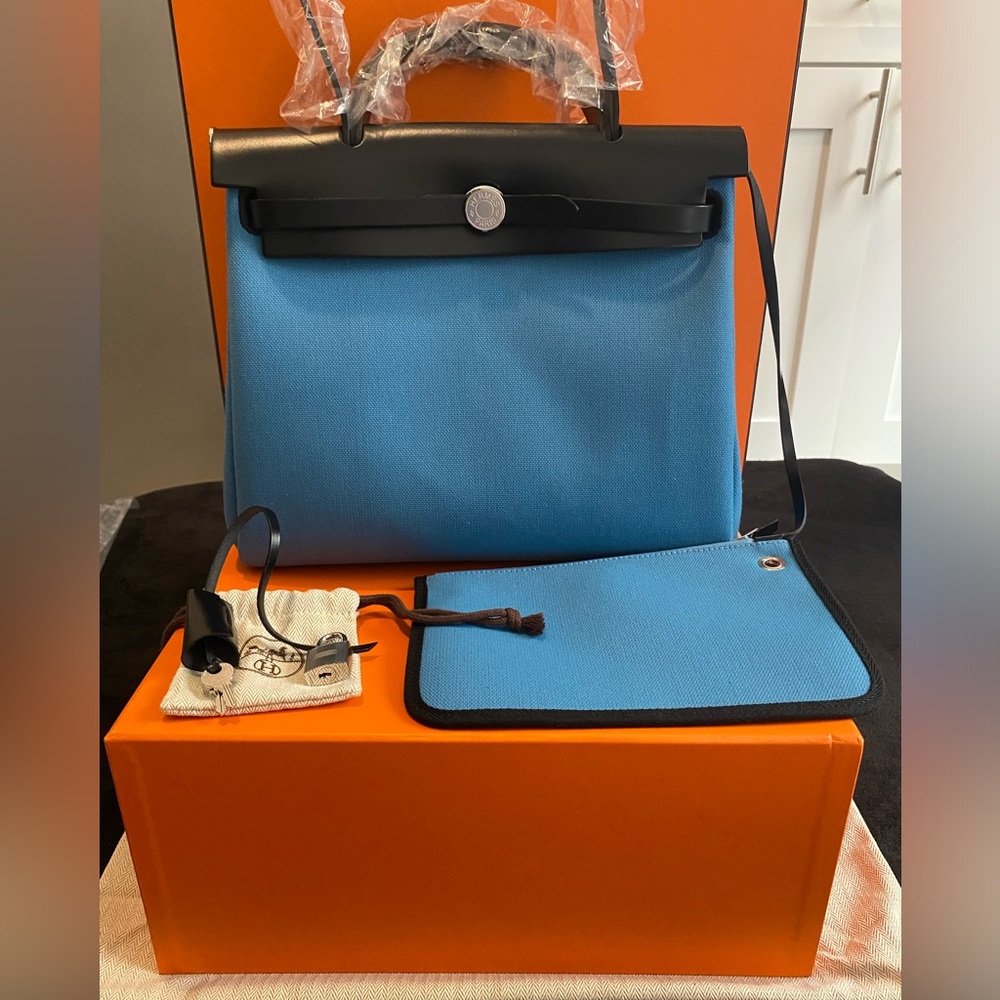 💙RARE💙 Hermes Herbag 31 Blue Jean/Noir